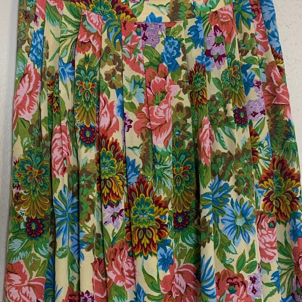 Anthropologie Postella Silk Midi Skirt Floral Pleated Women’s Size M Pink Blue - Picture 3 of 9
